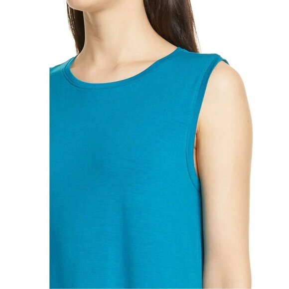 Eileen Fisher A-Line Stretch Dress Large Blue Sleeveless Drop Waist  Summer - Picture 4 of 6